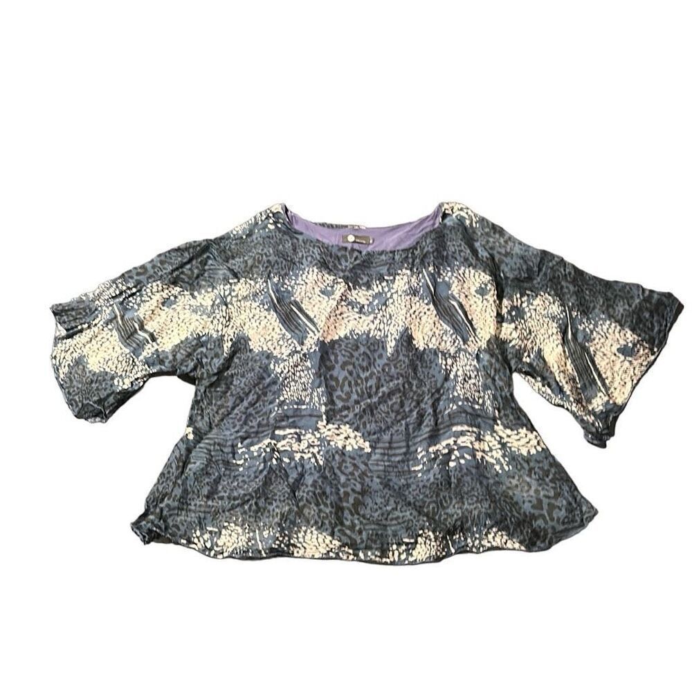 M Made in Italy silk blend animal print blouse art to wear XL